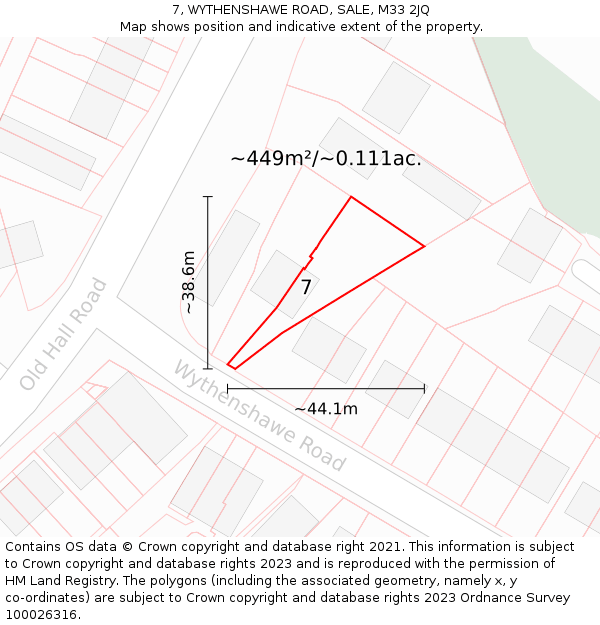 7, WYTHENSHAWE ROAD, SALE, M33 2JQ: Plot and title map