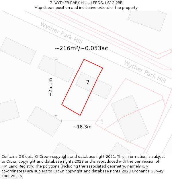 7, WYTHER PARK HILL, LEEDS, LS12 2RR: Plot and title map