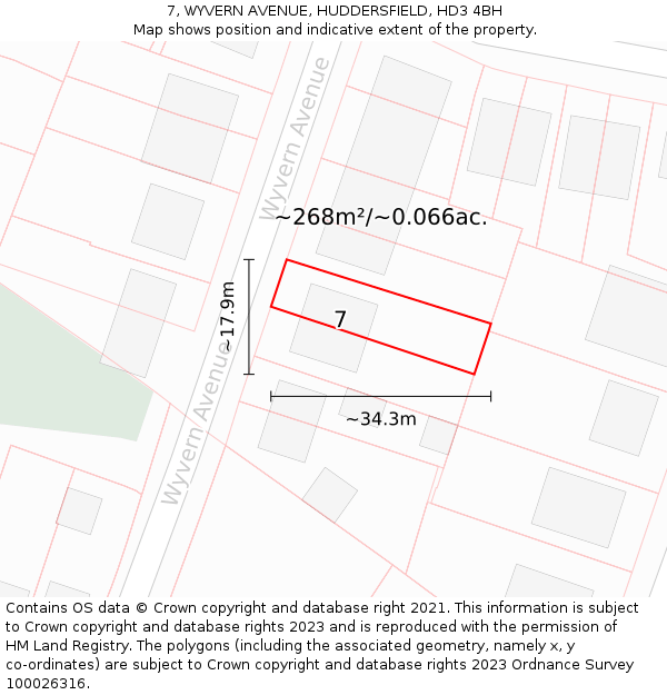 7, WYVERN AVENUE, HUDDERSFIELD, HD3 4BH: Plot and title map