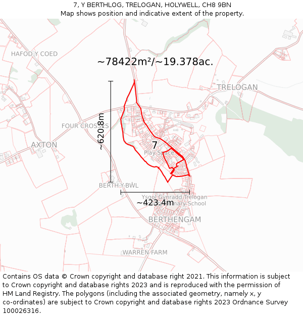 7, Y BERTHLOG, TRELOGAN, HOLYWELL, CH8 9BN: Plot and title map