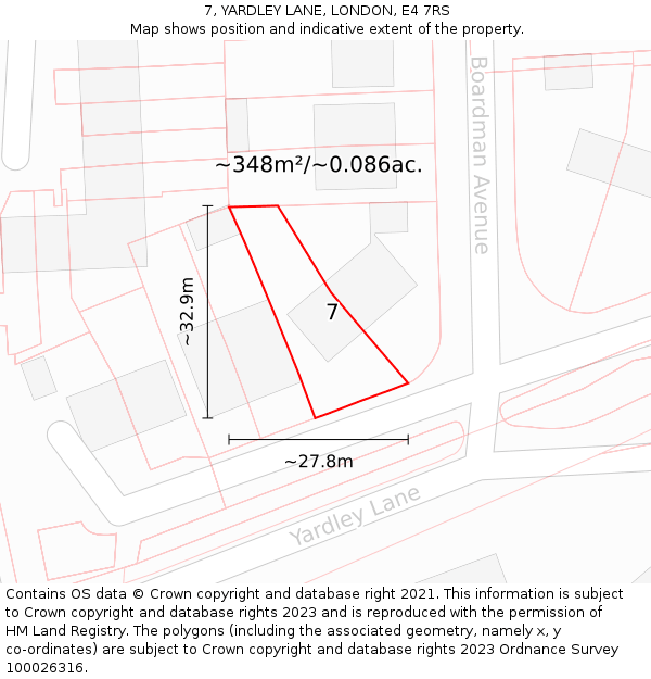 7, YARDLEY LANE, LONDON, E4 7RS: Plot and title map
