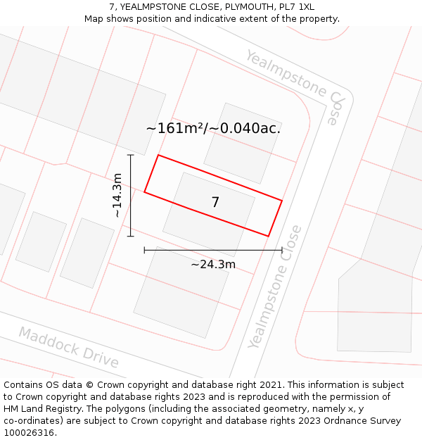7, YEALMPSTONE CLOSE, PLYMOUTH, PL7 1XL: Plot and title map