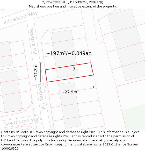 7, YEW TREE HILL, DROITWICH, WR9 7QQ: Plot and title map
