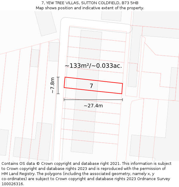 7, YEW TREE VILLAS, SUTTON COLDFIELD, B73 5HB: Plot and title map