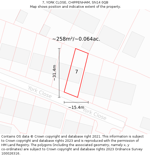 7, YORK CLOSE, CHIPPENHAM, SN14 0QB: Plot and title map