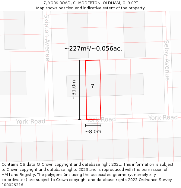 7, YORK ROAD, CHADDERTON, OLDHAM, OL9 0PT: Plot and title map