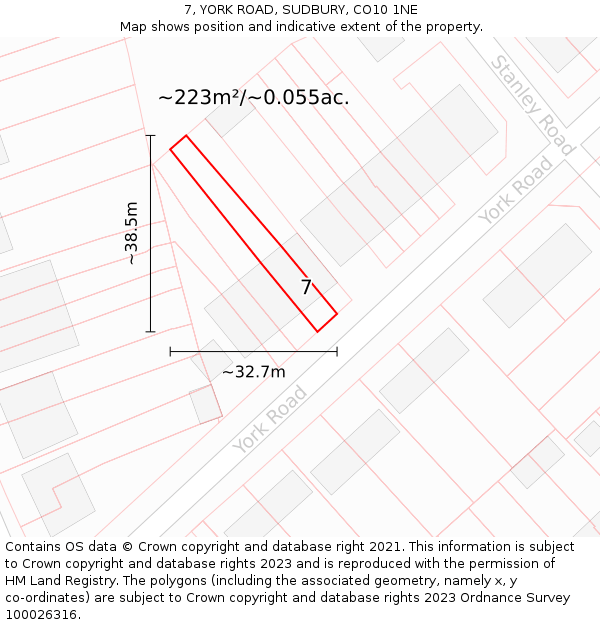 7, YORK ROAD, SUDBURY, CO10 1NE: Plot and title map