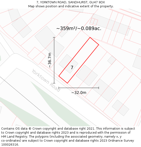 7, YORKTOWN ROAD, SANDHURST, GU47 9DX: Plot and title map