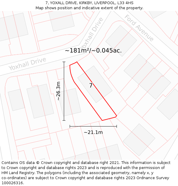 7, YOXALL DRIVE, KIRKBY, LIVERPOOL, L33 4HS: Plot and title map