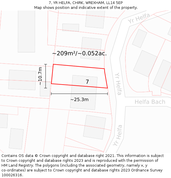 7, YR HELFA, CHIRK, WREXHAM, LL14 5EP: Plot and title map