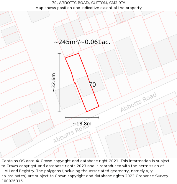 70, ABBOTTS ROAD, SUTTON, SM3 9TA: Plot and title map
