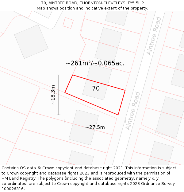 70, AINTREE ROAD, THORNTON-CLEVELEYS, FY5 5HP: Plot and title map