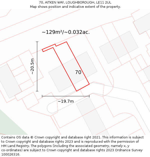 70, AITKEN WAY, LOUGHBOROUGH, LE11 2UL: Plot and title map