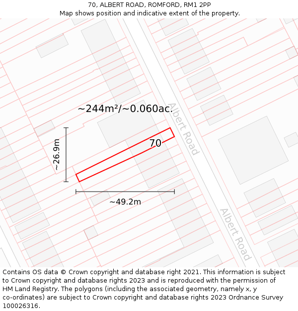 70, ALBERT ROAD, ROMFORD, RM1 2PP: Plot and title map
