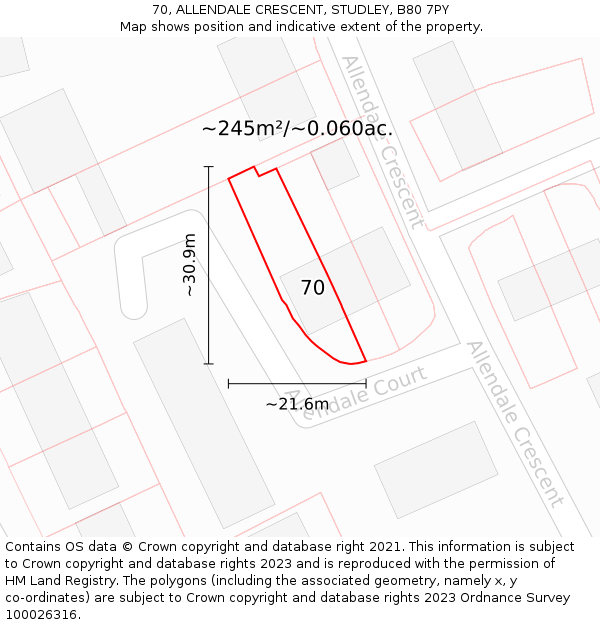 70, ALLENDALE CRESCENT, STUDLEY, B80 7PY: Plot and title map