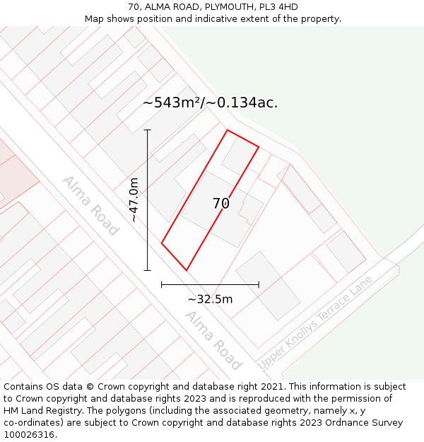 70, ALMA ROAD, PLYMOUTH, PL3 4HD: Plot and title map