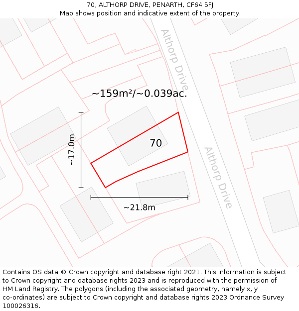 70, ALTHORP DRIVE, PENARTH, CF64 5FJ: Plot and title map