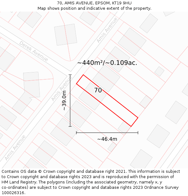 70, AMIS AVENUE, EPSOM, KT19 9HU: Plot and title map
