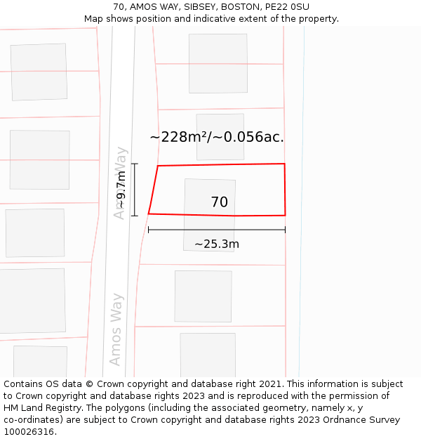 70, AMOS WAY, SIBSEY, BOSTON, PE22 0SU: Plot and title map
