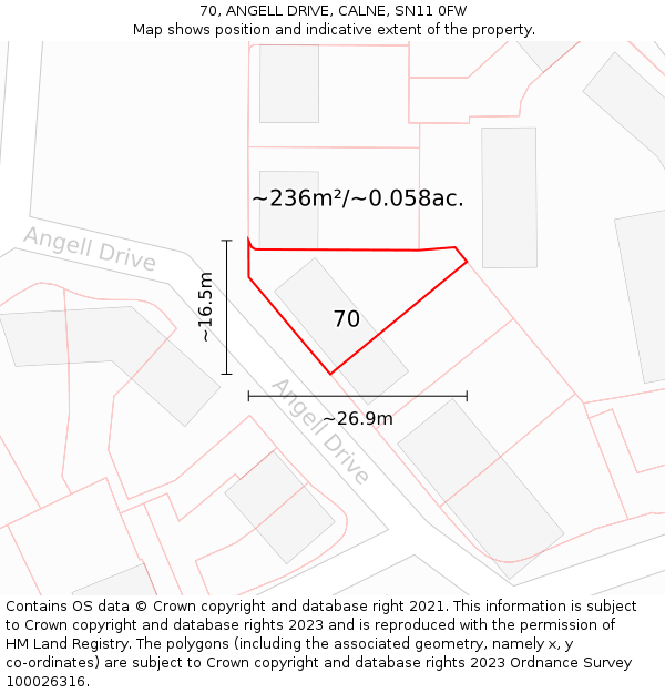 70, ANGELL DRIVE, CALNE, SN11 0FW: Plot and title map