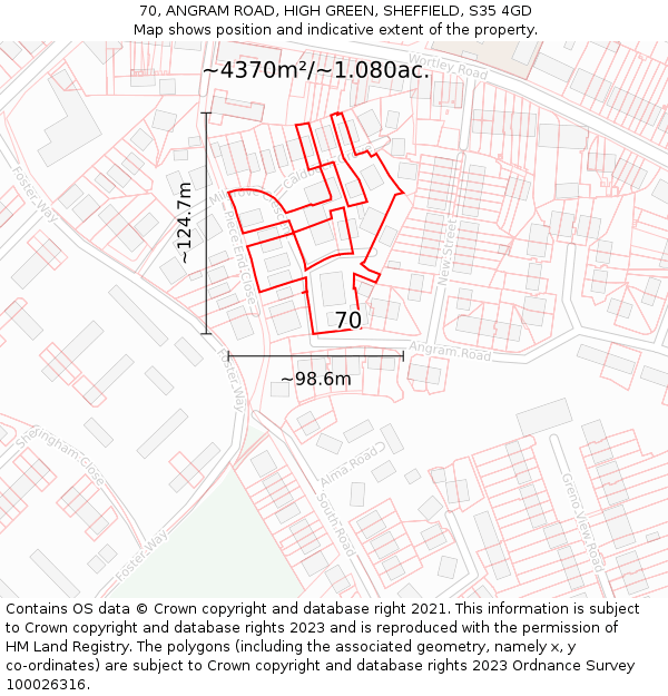70, ANGRAM ROAD, HIGH GREEN, SHEFFIELD, S35 4GD: Plot and title map