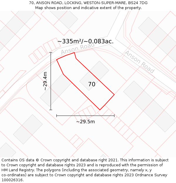 70, ANSON ROAD, LOCKING, WESTON-SUPER-MARE, BS24 7DG: Plot and title map