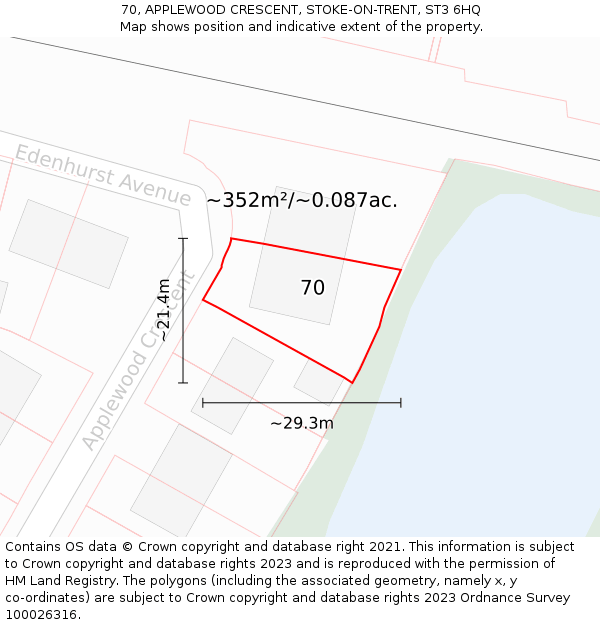70, APPLEWOOD CRESCENT, STOKE-ON-TRENT, ST3 6HQ: Plot and title map