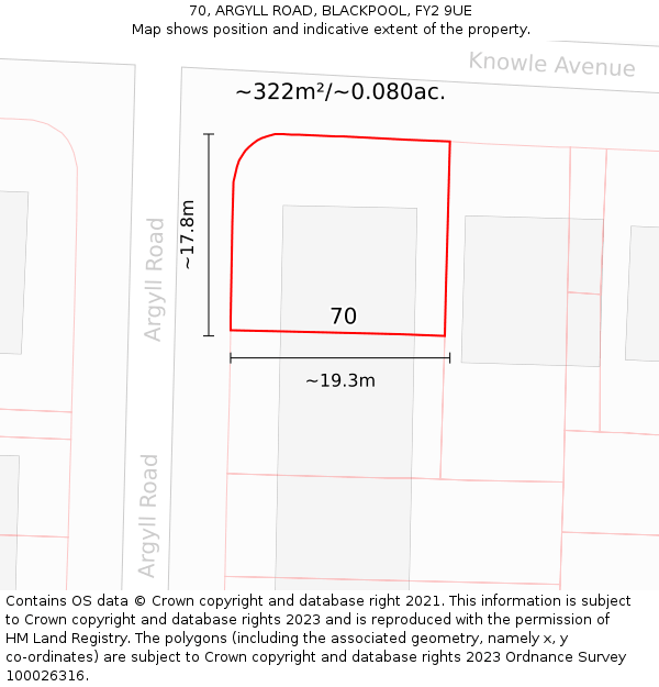 70, ARGYLL ROAD, BLACKPOOL, FY2 9UE: Plot and title map