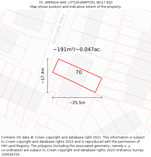 70, ARMADA WAY, LITTLEHAMPTON, BN17 6QY: Plot and title map