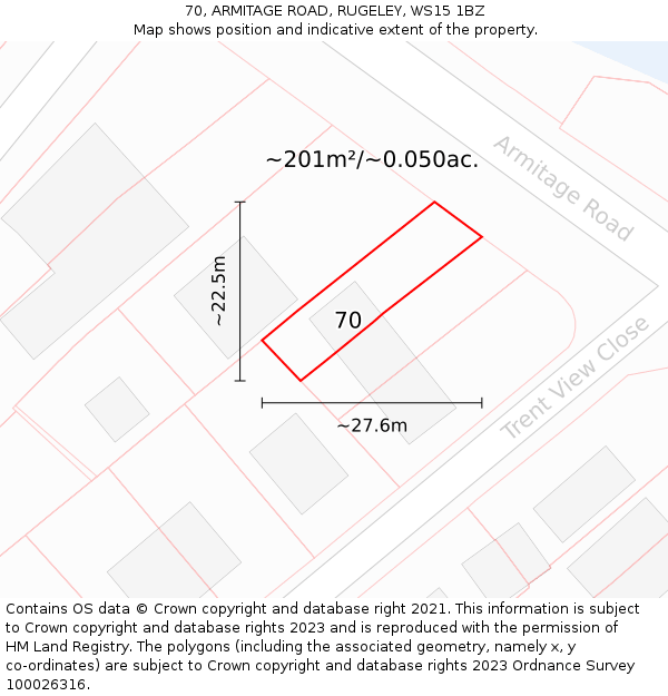 70, ARMITAGE ROAD, RUGELEY, WS15 1BZ: Plot and title map