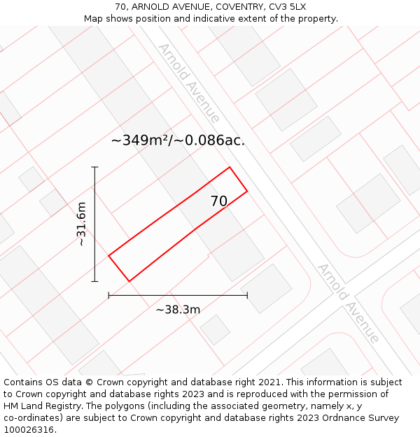 70, ARNOLD AVENUE, COVENTRY, CV3 5LX: Plot and title map