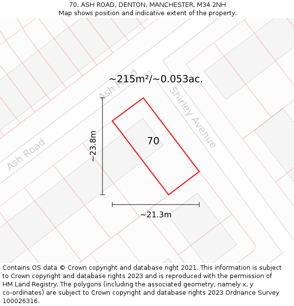 70, ASH ROAD, DENTON, MANCHESTER, M34 2NH: Plot and title map
