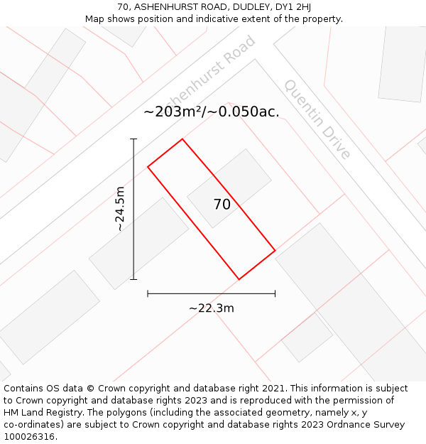 70, ASHENHURST ROAD, DUDLEY, DY1 2HJ: Plot and title map