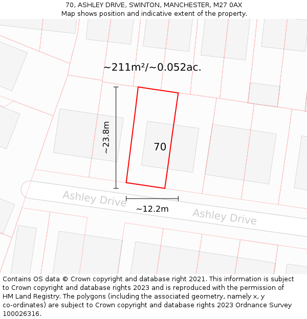70, ASHLEY DRIVE, SWINTON, MANCHESTER, M27 0AX: Plot and title map