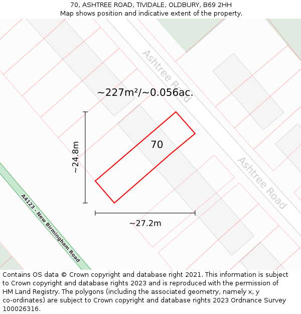 70, ASHTREE ROAD, TIVIDALE, OLDBURY, B69 2HH: Plot and title map
