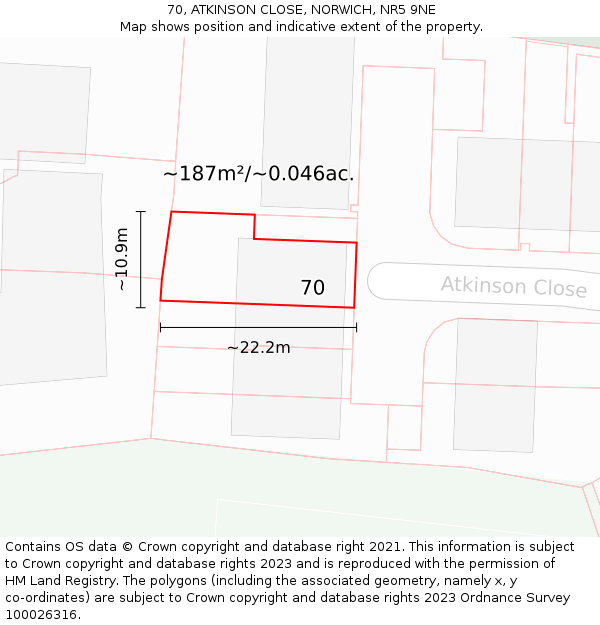 70, ATKINSON CLOSE, NORWICH, NR5 9NE: Plot and title map