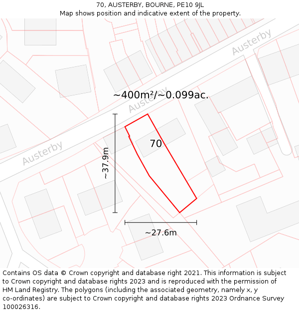 70, AUSTERBY, BOURNE, PE10 9JL: Plot and title map