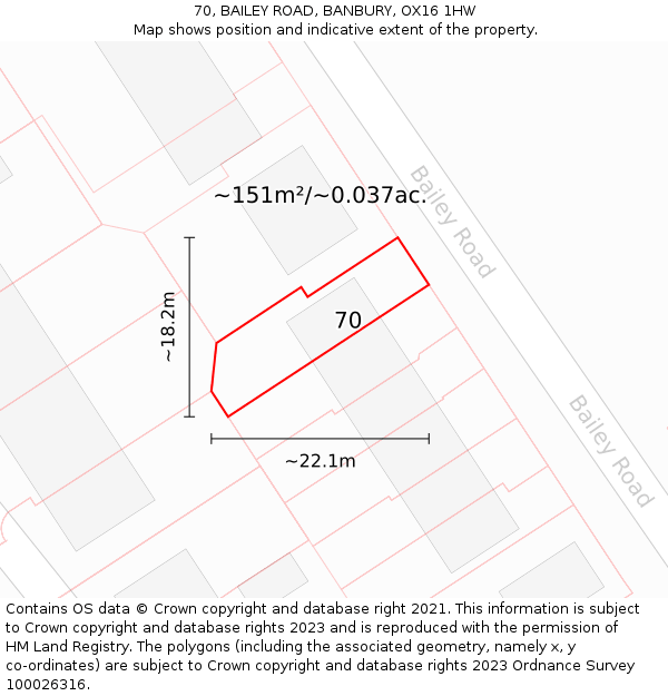 70, BAILEY ROAD, BANBURY, OX16 1HW: Plot and title map