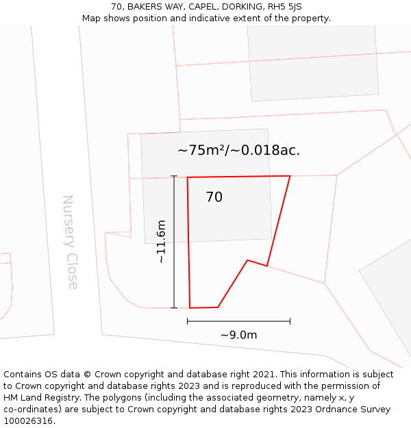 70, BAKERS WAY, CAPEL, DORKING, RH5 5JS: Plot and title map