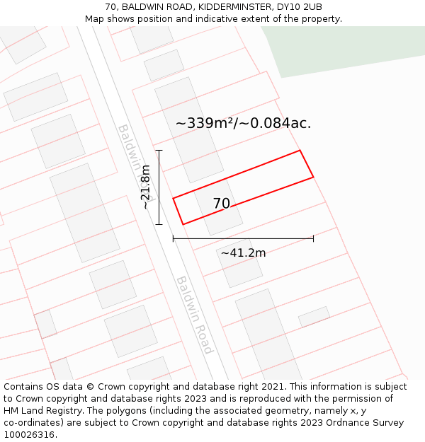 70, BALDWIN ROAD, KIDDERMINSTER, DY10 2UB: Plot and title map
