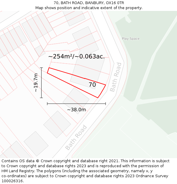 70, BATH ROAD, BANBURY, OX16 0TR: Plot and title map