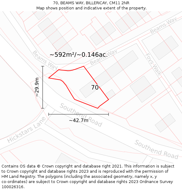 70, BEAMS WAY, BILLERICAY, CM11 2NR: Plot and title map