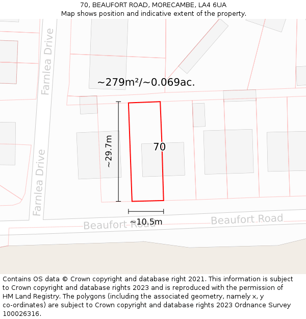 70, BEAUFORT ROAD, MORECAMBE, LA4 6UA: Plot and title map