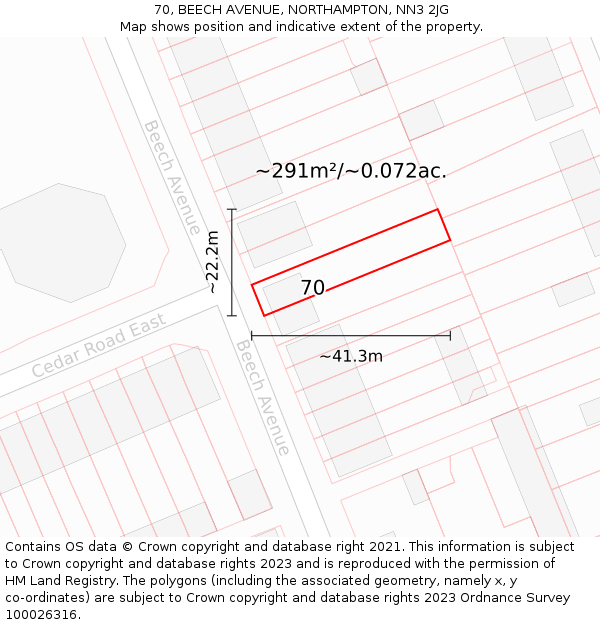 70, BEECH AVENUE, NORTHAMPTON, NN3 2JG: Plot and title map