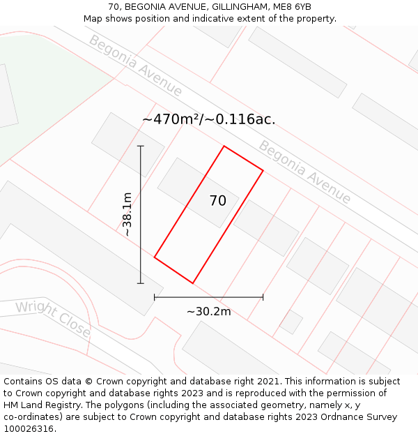 70, BEGONIA AVENUE, GILLINGHAM, ME8 6YB: Plot and title map