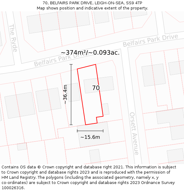 70, BELFAIRS PARK DRIVE, LEIGH-ON-SEA, SS9 4TP: Plot and title map