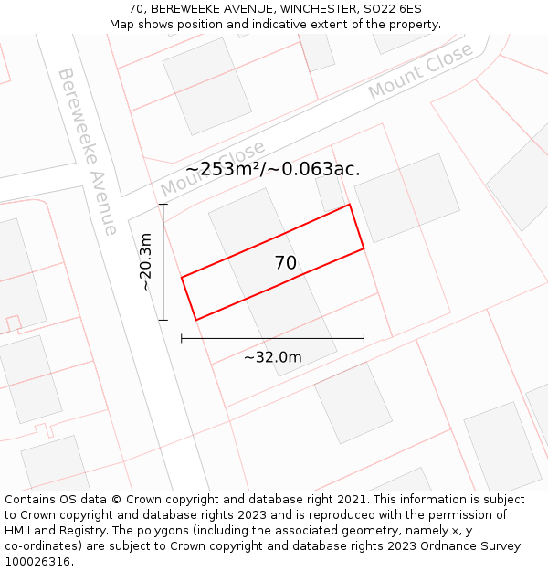 70, BEREWEEKE AVENUE, WINCHESTER, SO22 6ES: Plot and title map