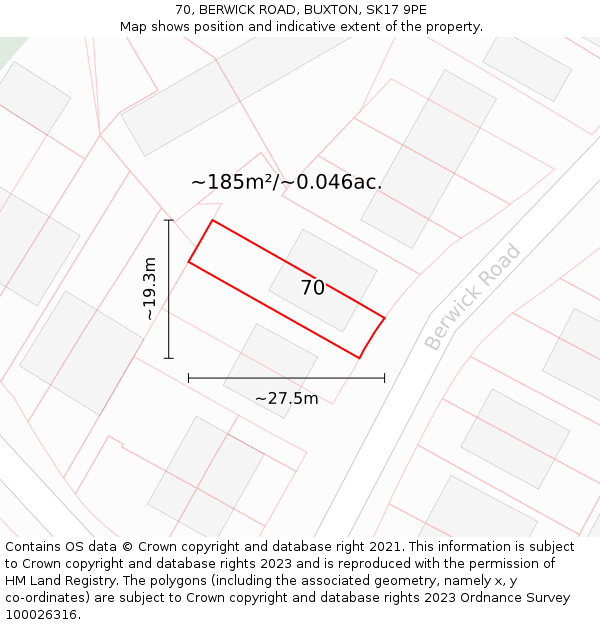 70, BERWICK ROAD, BUXTON, SK17 9PE: Plot and title map