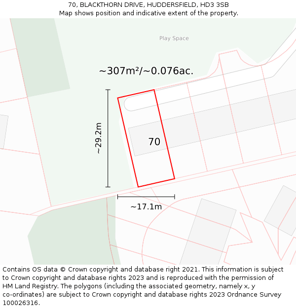 70, BLACKTHORN DRIVE, HUDDERSFIELD, HD3 3SB: Plot and title map