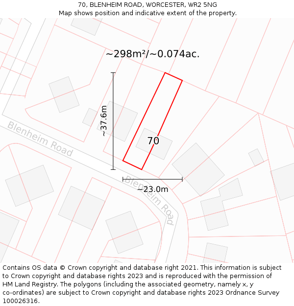 70, BLENHEIM ROAD, WORCESTER, WR2 5NG: Plot and title map